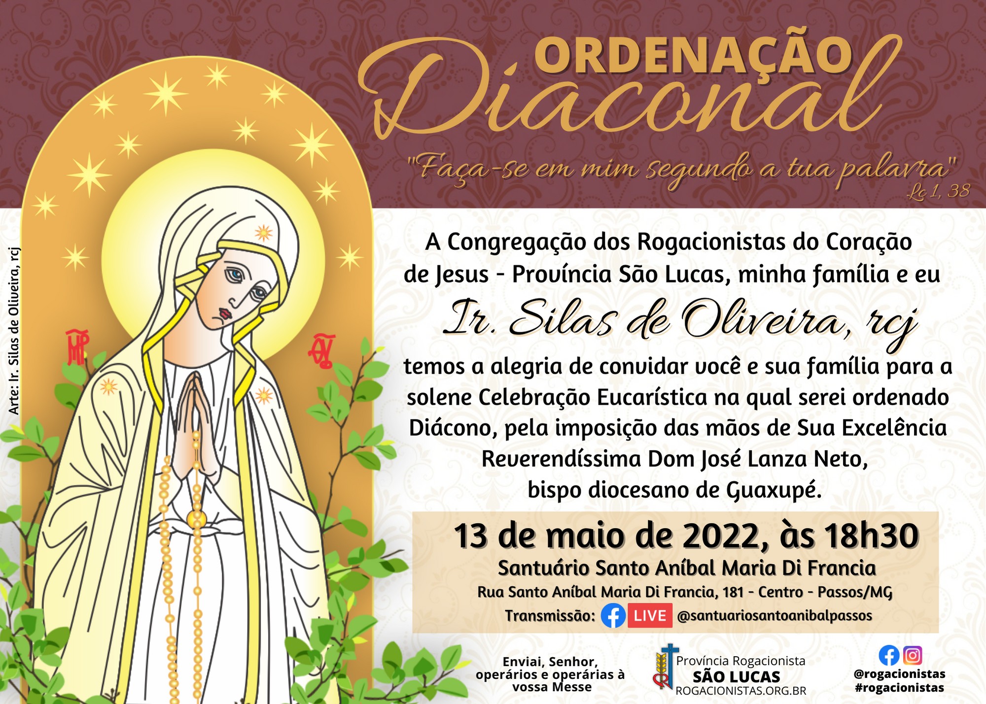 Convite Ordenação Diaconal Ir Silas de Oliveira Congregazione